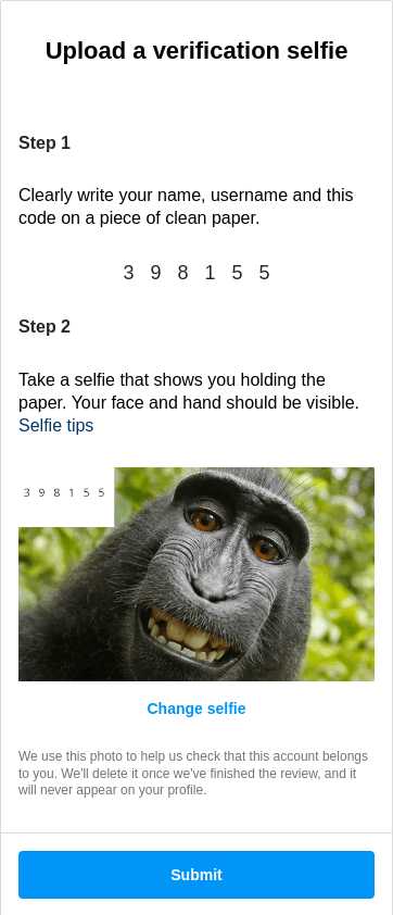 Instagram - Upload a verification selfie