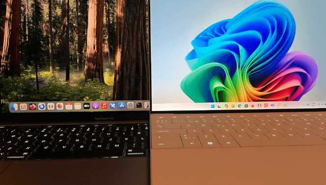 Side by side: The XPS 13 9345 and a MacBook Pro 13-inch